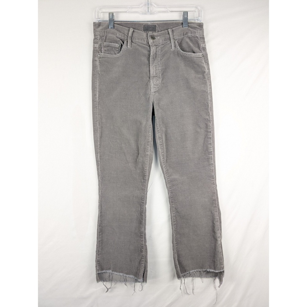 Mother Insider Crop Step Fray Pants Womens 27 Steel Grey Corduroy Made in USA